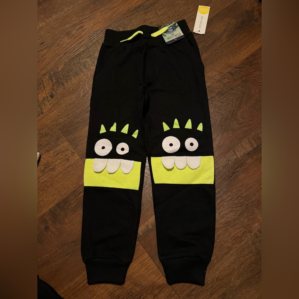 Kids Monster Face Joggers - Black and Neon Green